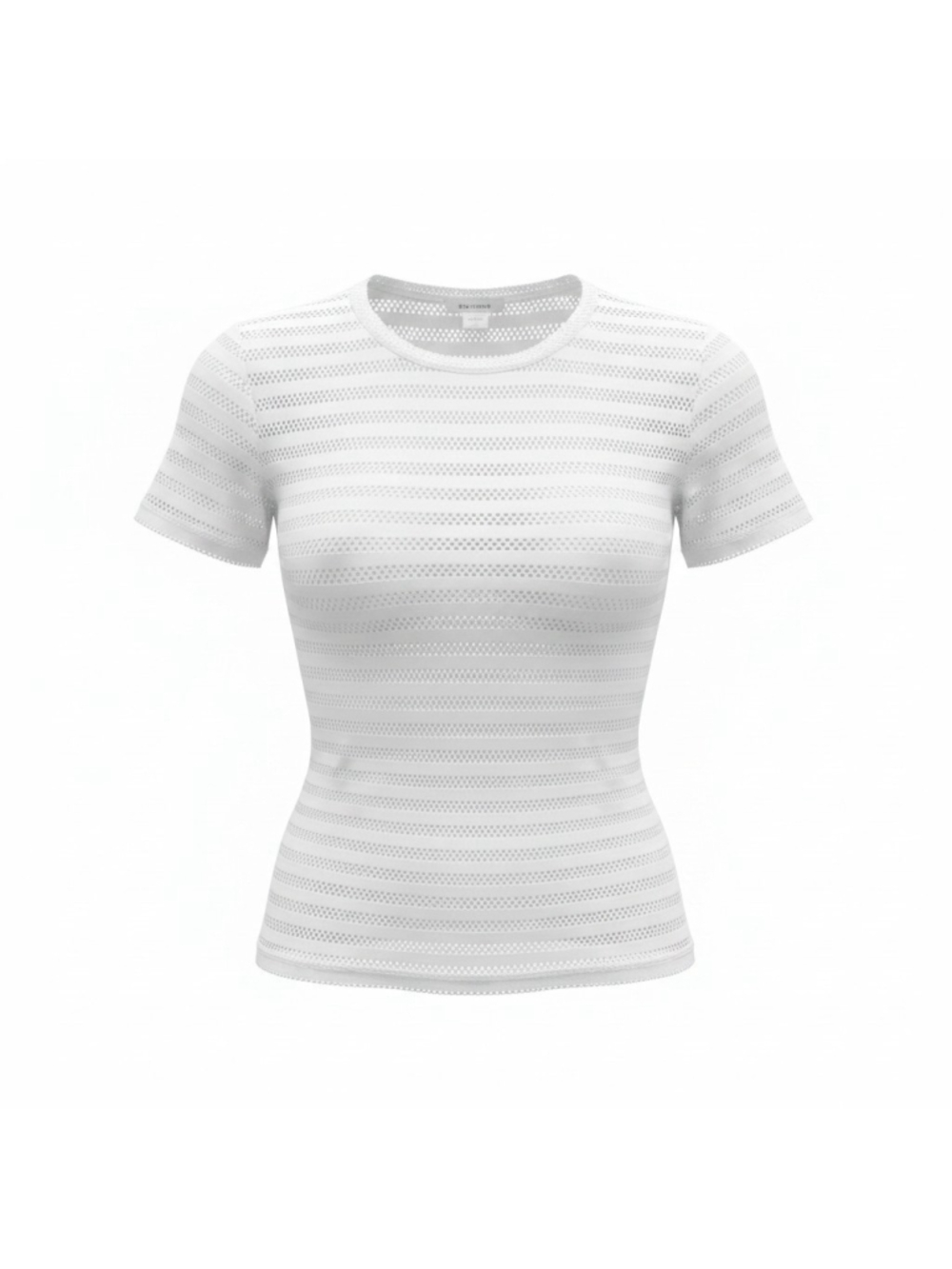 Zyia Active T Shirt White Mesh Striped Athletic Training Round Neck Women Medium
